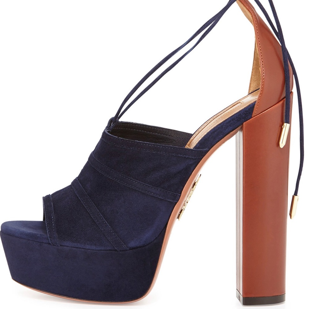 Aquazzura Very Eugenie Suede Pump, Ink/Luggage NIB